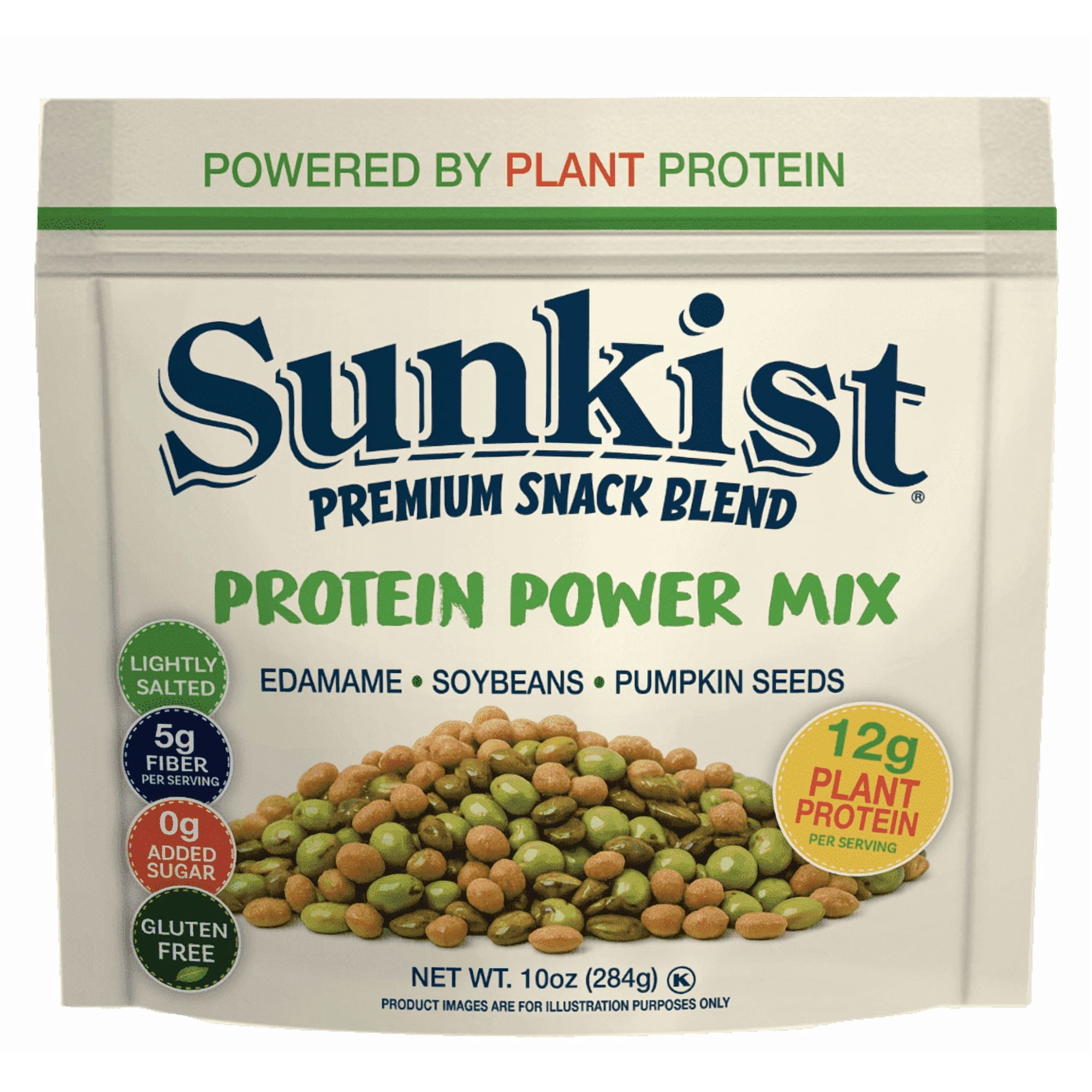 Sunkist Protein Power Mix, Plant-Based Protein Snack with Edamame, Soybeans & Pumpkin Seeds, Gluten Free, 12g Plant Protein, 10 oz