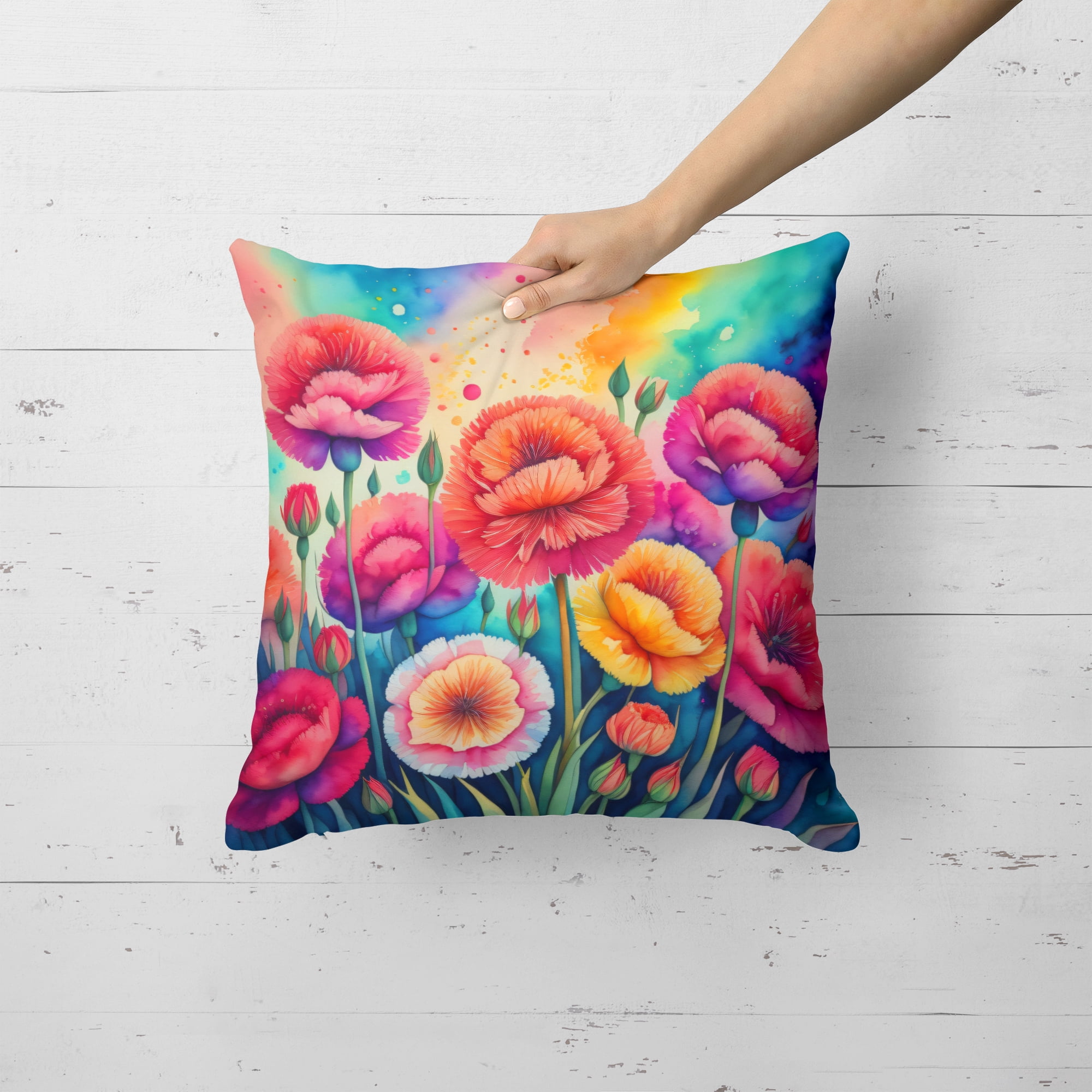 Colorful Carnations Fabric Decorative Pillow 18 in x 18 in