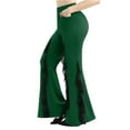 thumbnail image 2 of BiZtdJrK Womens Gothic Flare Pants Lace Trim Bell Bottom High Waist Trousers Solid Color Disco Legging Outfit Clubwear, Green, S, 2 of 10