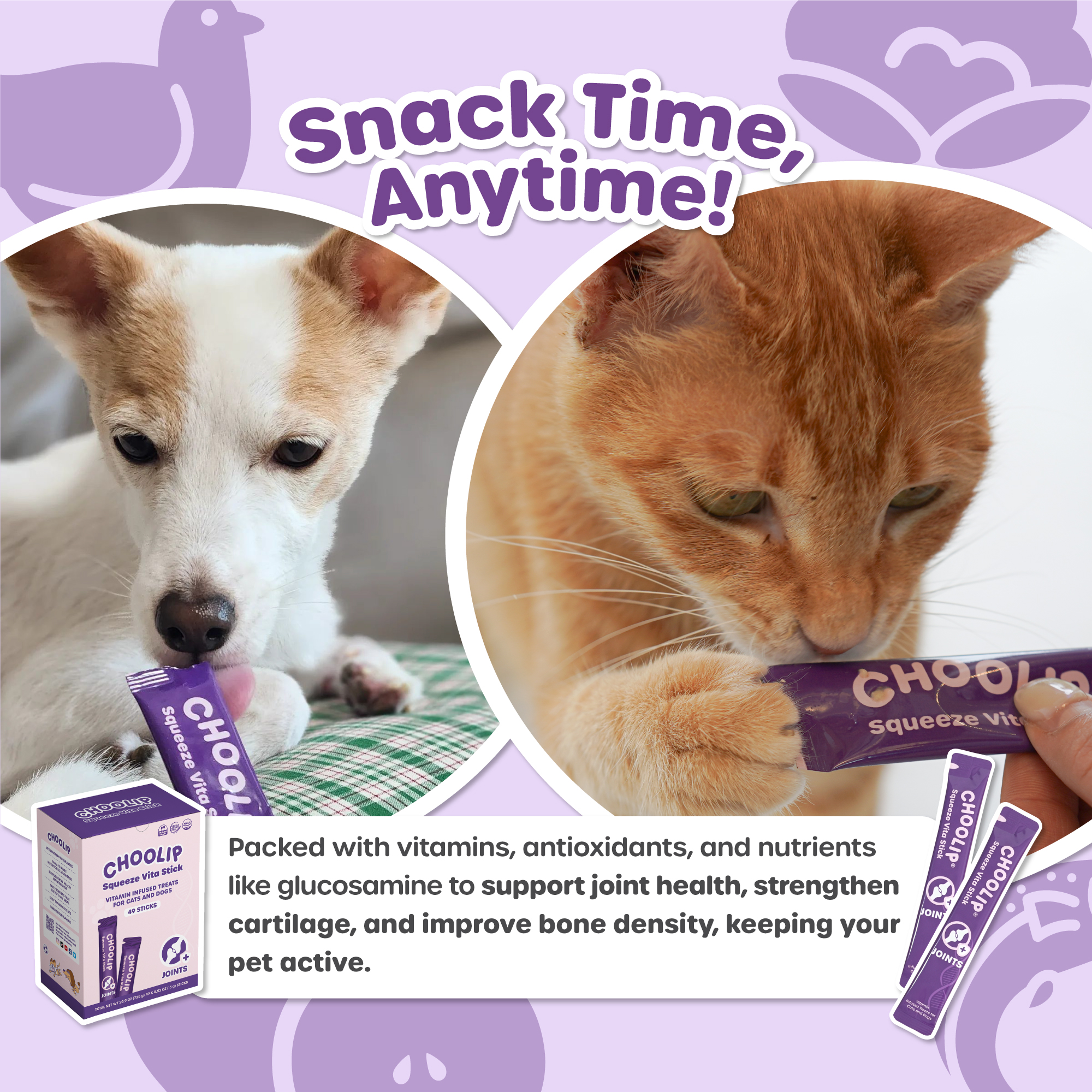 Choolip Vita Stick Joint Support Lickable Treats for Cats & Dogs, 25.9 oz (7 Pouches, 49ct)