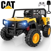 TOKTOO 24V Powered Ride on Dump Truck, Caterpillar Licensed 24V Ride Ons, 2 Seater 24 Volt Ride on Toy for Big Kid with 400W Powerful Wheels, Ride on UTV Car with Dump Bed, Remote, Aged 3-8Y, Yellow