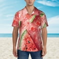 thumbnail image 2 of Xecao Refreshing Watermelon Slices Print Hawaiian shirt - A Stylish Short-Sleeve Button-Down for Men, Perfect for Casual Beach and Tropical Outings.,X-Large, 2 of 7