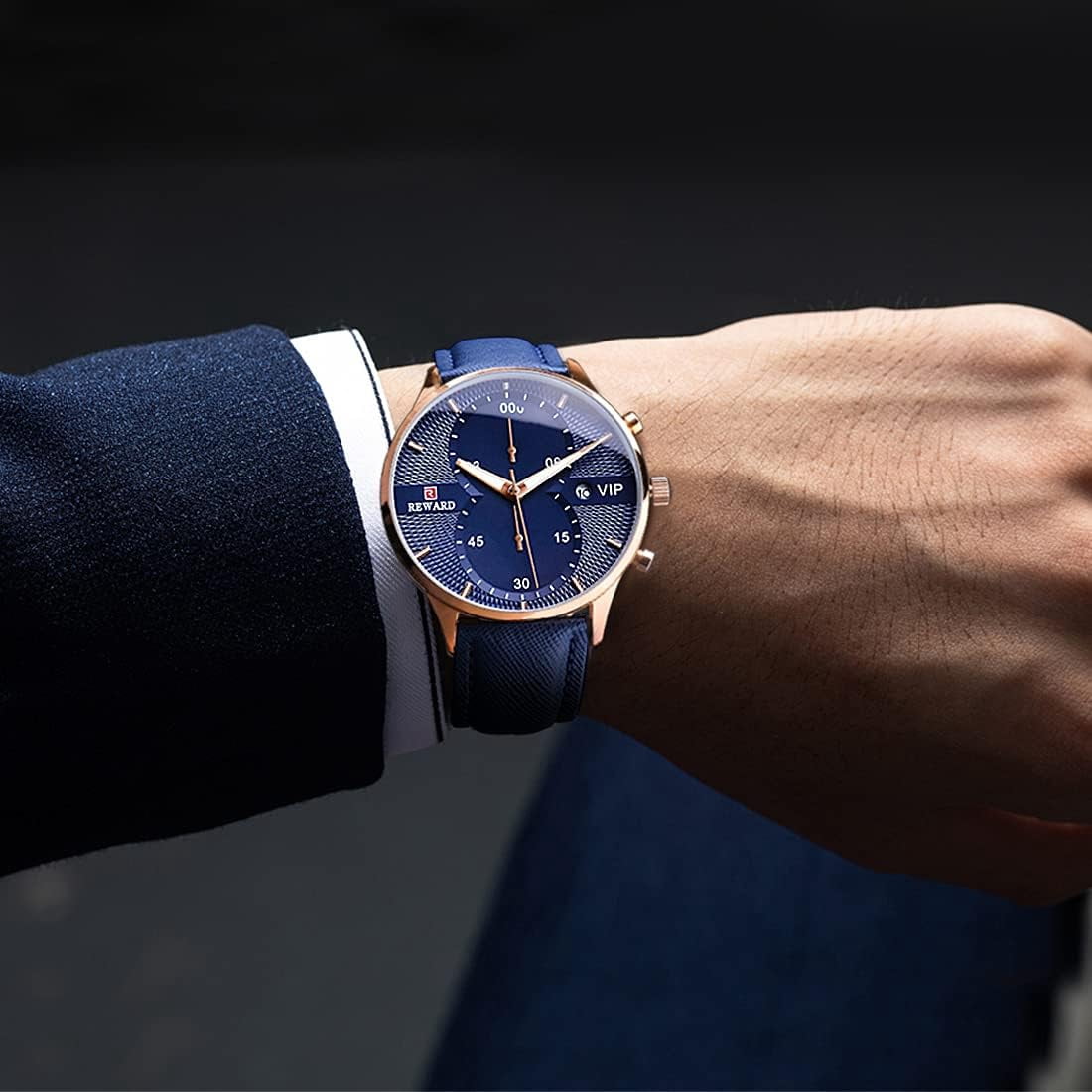 Men Watches Business Casual Wrist Watches (Multifunction/Waterproof/Luminous/Calendar) Genuine Leather Band Fashion Watch for Men