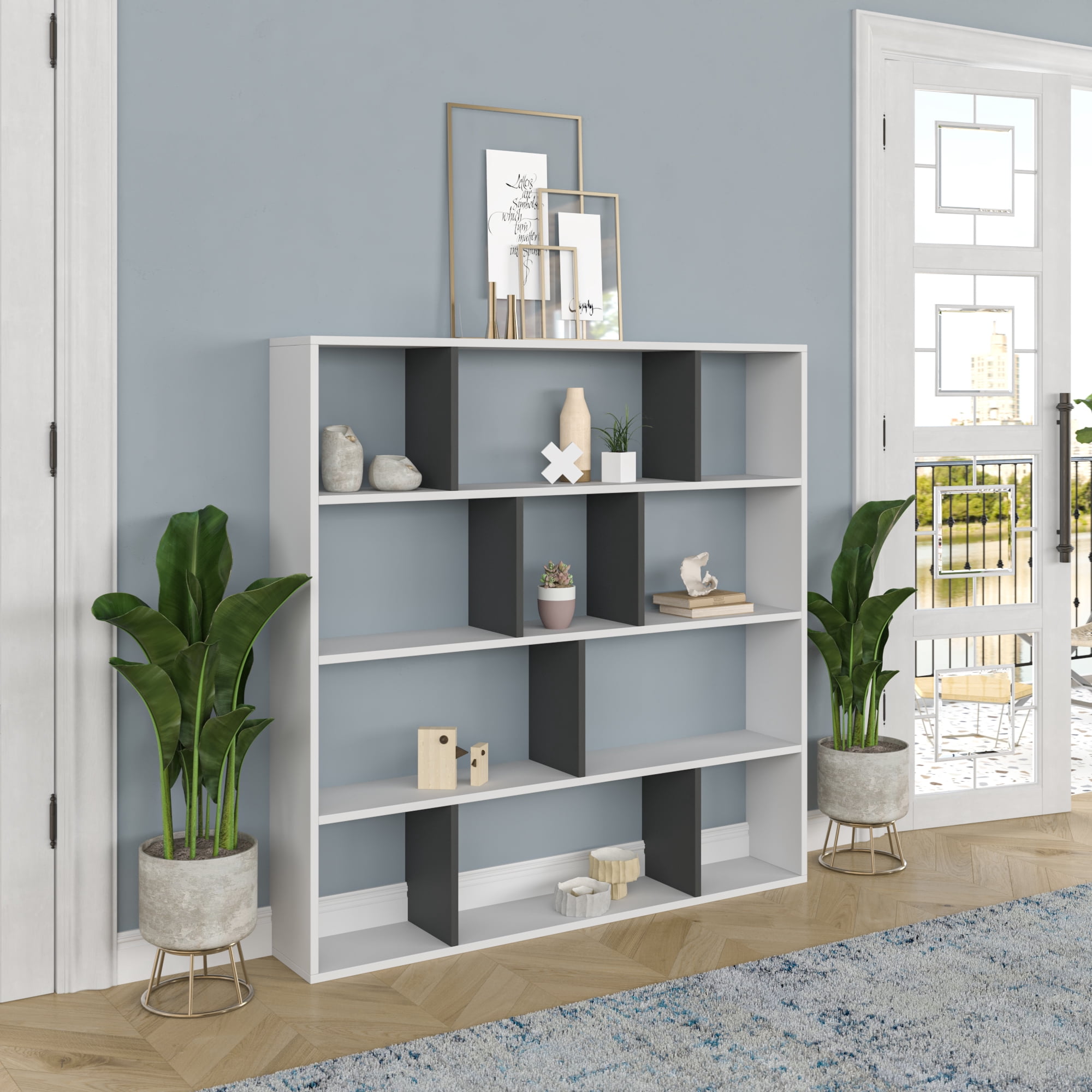 Ada Home Decor Hobdi 4 Tier Open Shelf Cube Modern Bookcase, Wenge/White