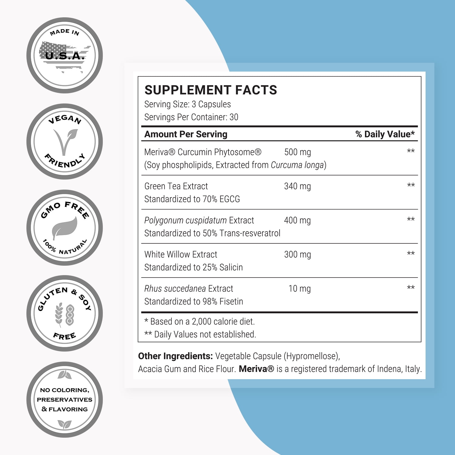 SuperSmart Natural Rapalogs (Advanced Formula) - with EGCg, Fisetin, Trans-resveratrol, Salicin, Curcumin Phytosome | Non-GMO & Gluten Free - 90 Vegetarian Capsules