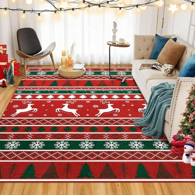 Christmas Area Rug – Washable Non-Slip Holiday Floor Carpet with Festive Pattern, Soft Indoor Decorative Mat for Living Room, Bedroom, Entryway, and Home Decor