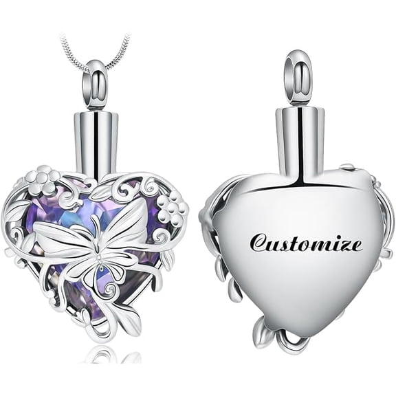 Butterfly & Heart Urn Necklaces for Ashes Urn Jewelry for Human Pet Heart Urn Necklace for Ashes for Women Men Memorial Lockets Ashes Pendant