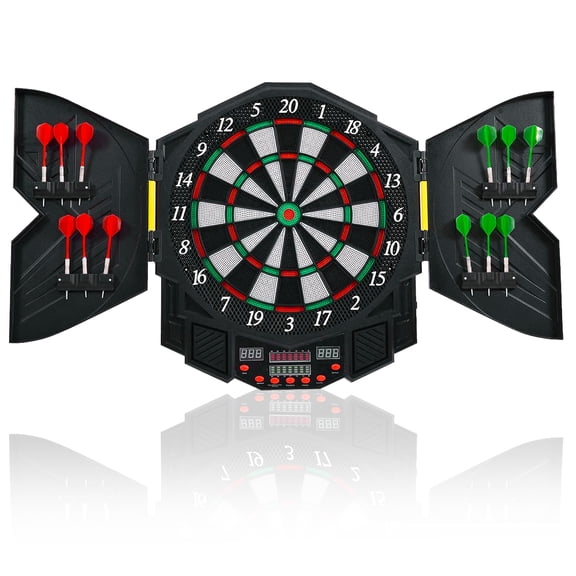 Costway Professional Electronic Dartboard Cabinet Set w/ 12 Darts Game Room LED Display
