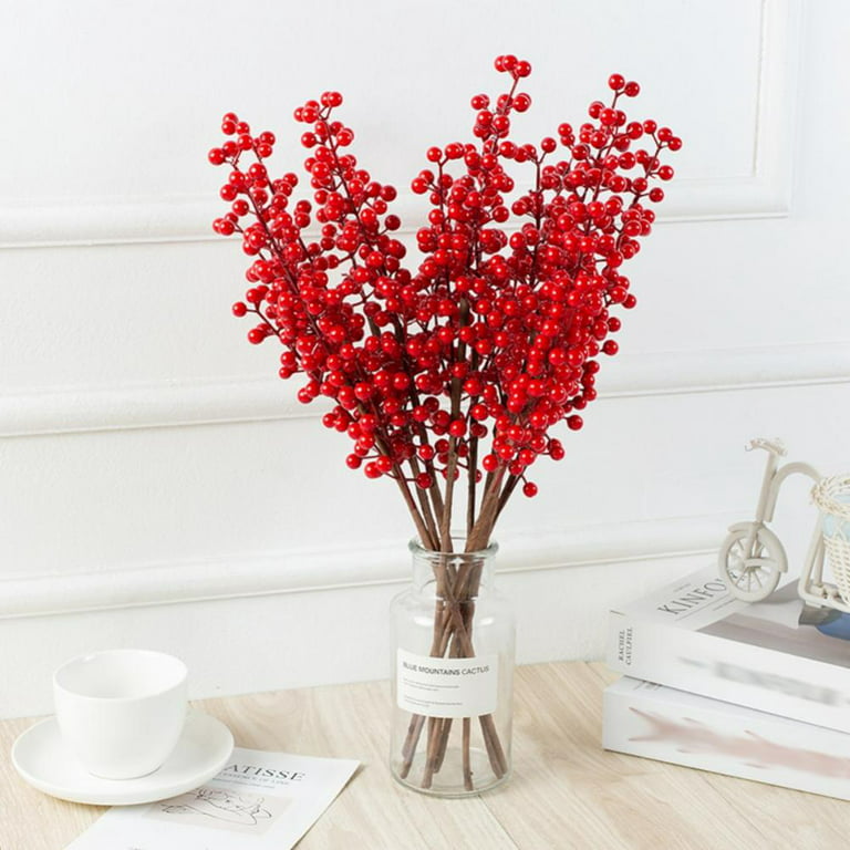 Bulk 5 PCS Artificial Red Berry Stems Frosted Berries Christmas