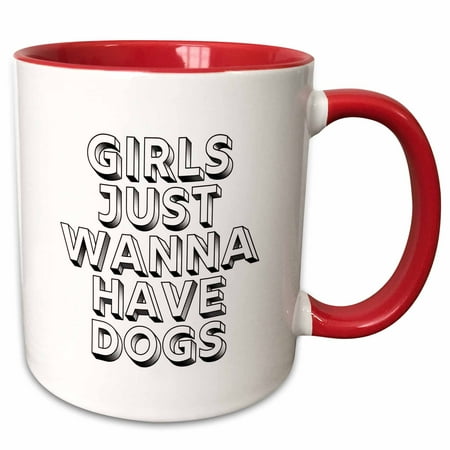 3drose Girls Just Wanna Have Dogs Quote Home Decor and Gift for Dog Lover 15oz Two-tone Red Mug