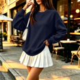 thumbnail image 6 of Crew Neck Sweatshirts Women Fall Oversized Crewneck Sweatshirt Vintage Fleece Pullover Loose Fit Cute Y2K Hoodie Navy XL, 6 of 7