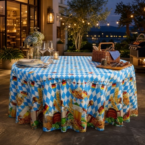 Tuvgenk Halloween Round Tablecloth 50 Inch Waterproof Scalloped Edge for Bavarian Party Indoor Outdoor Table Decor