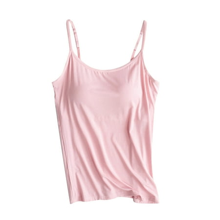 Fancifize Women s Spaghetti Strap Tank Top with Bulit in Bra Plus Size Scoop Neck Sleeveless Summer Cute Tops Solid Basic Tank Tops 2024 Fashion Clothes