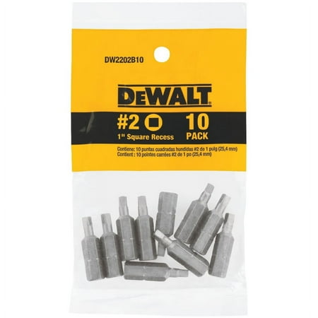 UPC: 0028877372099 | DEWALT DW2202B10#2 Square Recess 1-Inch Bit Tip 10-Pack