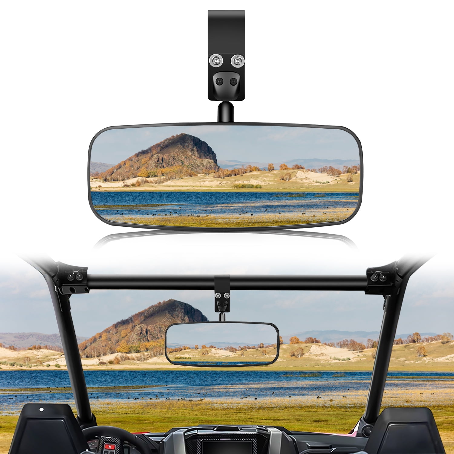Nilight UTV Rear View Mirror 12inch Wide Clear Convex Center Mirror with 1.75" to 2" Clamps Adjustable 360 Degree for Polaris Rzr Pro XP R Pioneer 1000 Can Am Maverick X3 Kawasaki, 2 Years Warranty