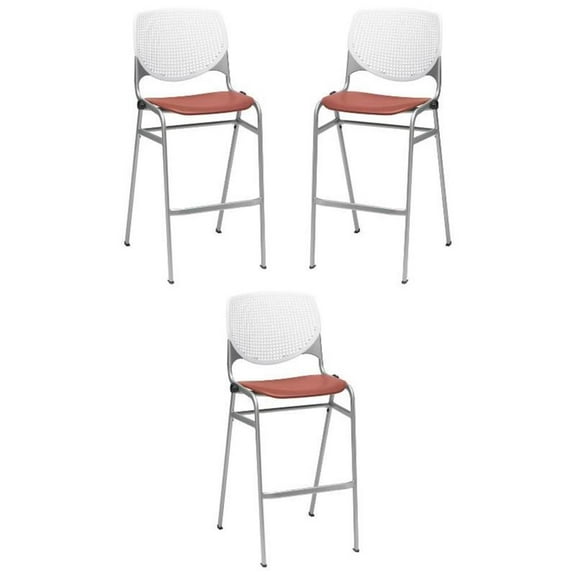 Home Square Stack Barstool in White Back/Coral Seat - Set of 3
