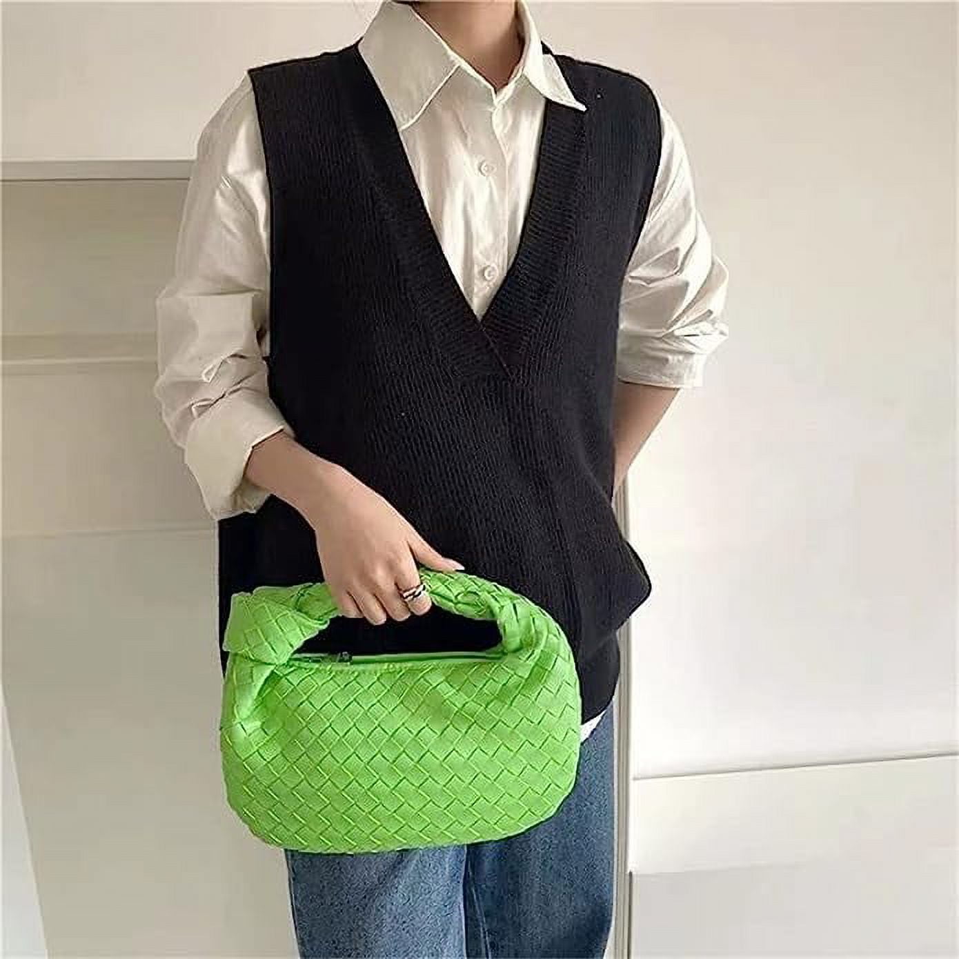 Gomayee Knoted Woven Handbag for Women Fashion Designer Ladies Hobo Bag Bucket Purse Faux Leather.Bronze