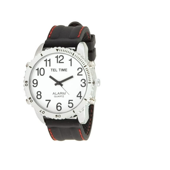 Large Dial Chrome Talking Vibrating Watch with Black Rubber Band