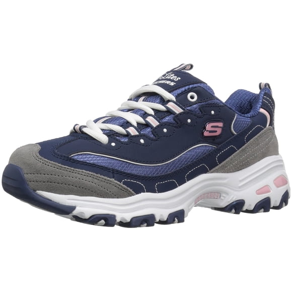 Skechers Sport Women's D'Lites Memory Foam Lace-up Sneaker,Navy/Grey/White,5.5 M US
