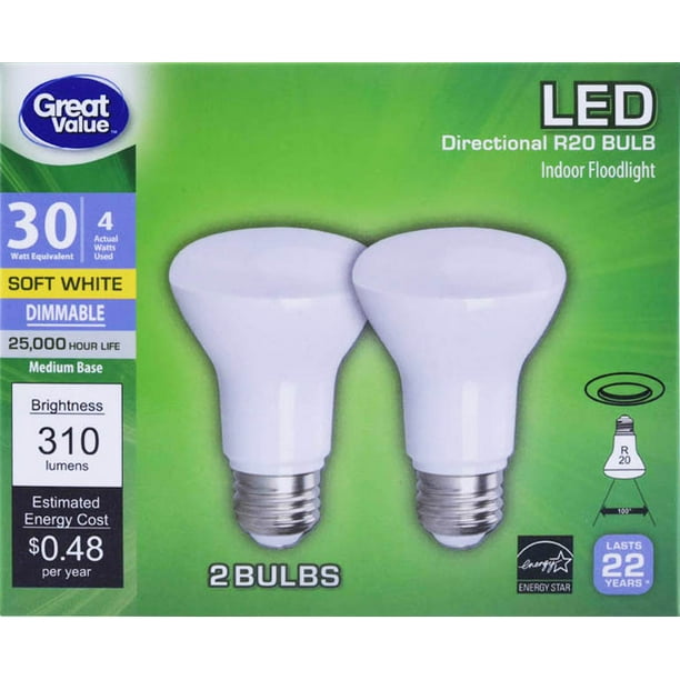 Great Value Directional LED Light Bulb, Soft White, Dimmable, 4W (30W