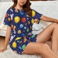 thumbnail image 4 of Gukieu Space Planet Print Women's Short-sleeved Pajama Set, Round Neck Button Top Elastic Shorts 2-piece Set, Summer Home Leisure Clothing-X-Large, 4 of 6