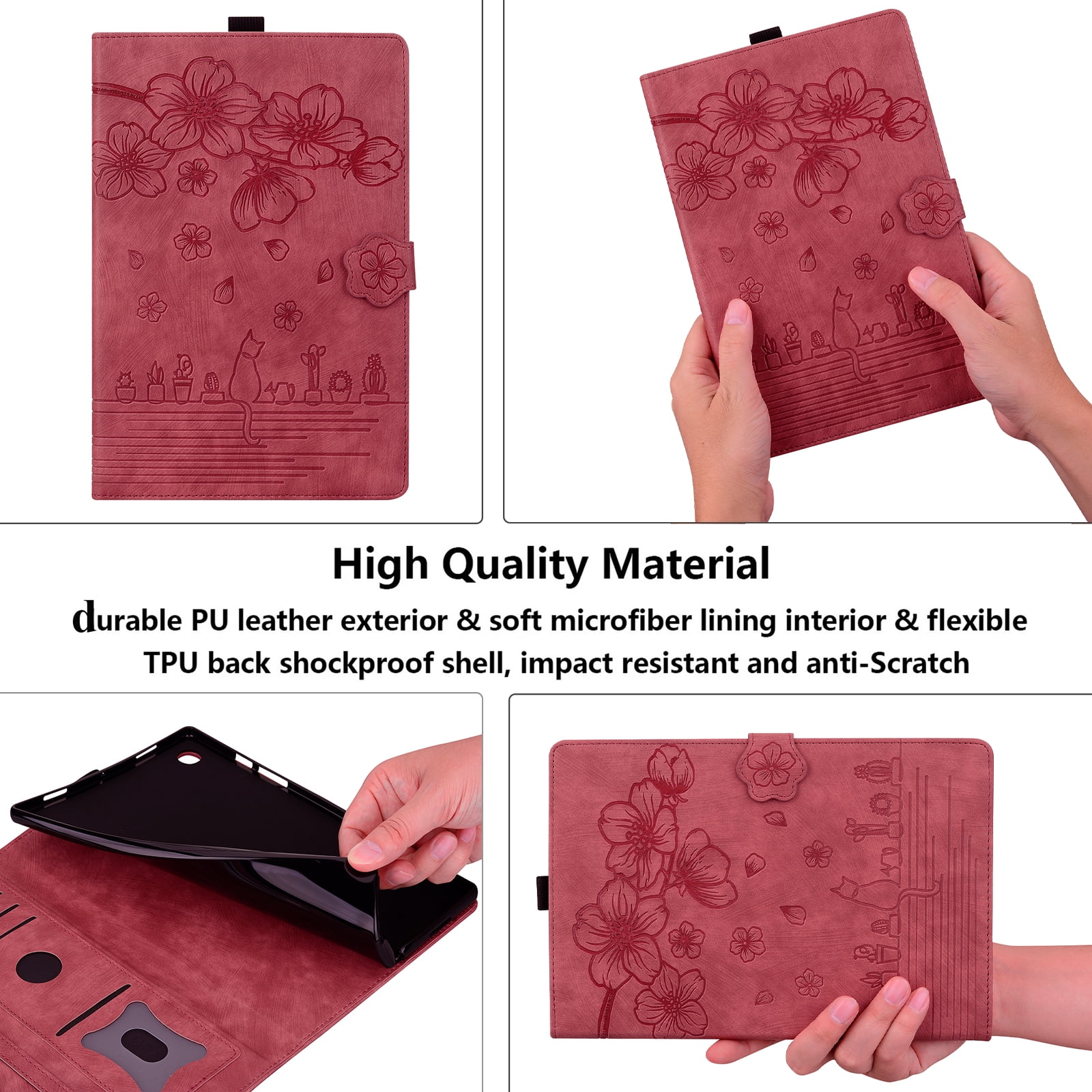 Allytechgroup Flip Case for Apple iPad (A16) 11th Gen 11" 2025/ iPad 10th Gen 10.9" 2022, Stylish Blossom PU Leather Auto Sleep Wake Protective Pencil Holder Shockproof Case for iPad 11/ iPad 10,Red