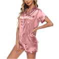 thumbnail image 4 of BLVB Satin Pajamas Set Women's Short Sleeve Tops Sleepwear Soft Silk Button Down Loungewear Comfy Pjs Shorts Set Homewear, 4 of 6