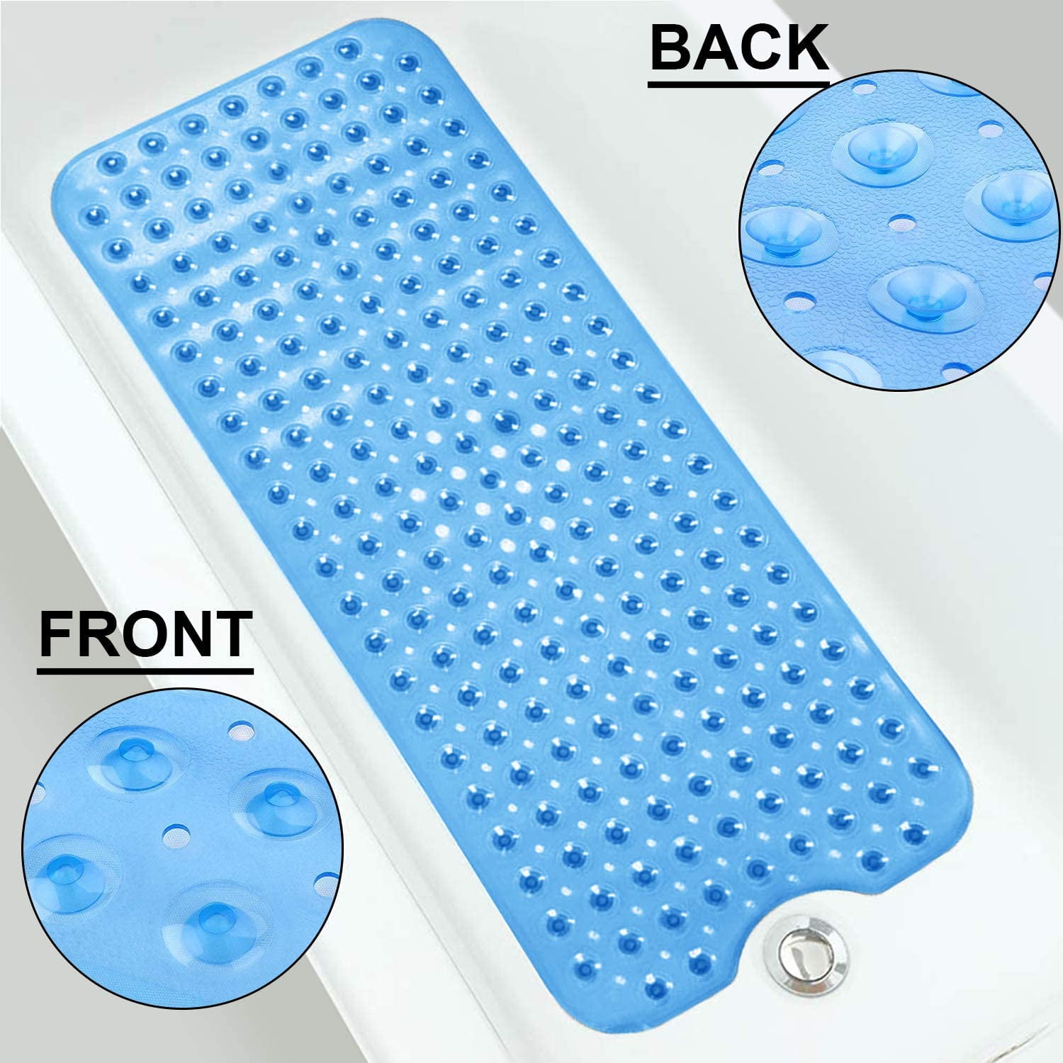 Antibacterial 40 x 16 40'' x 16'' Strong Suction Cups BPA Multipurpose-use Machine-washable |White Simath Bathtub Extra Long Non-Slip Shower Mat 