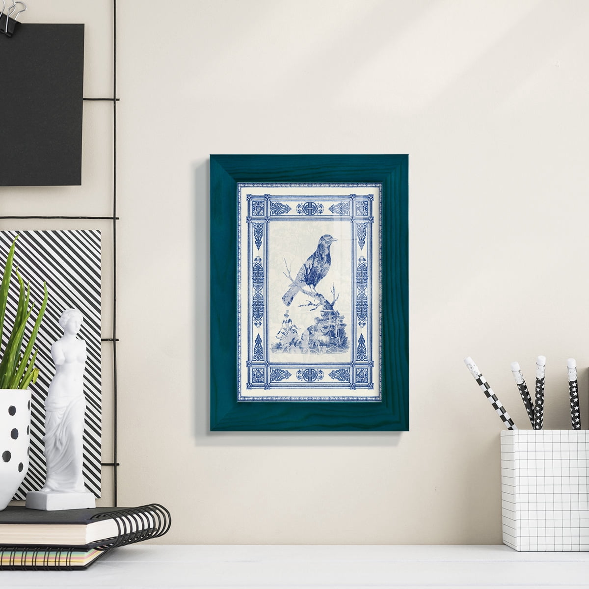 Toile de Jouy I -Framed Print w/glass-Ocean Blue
