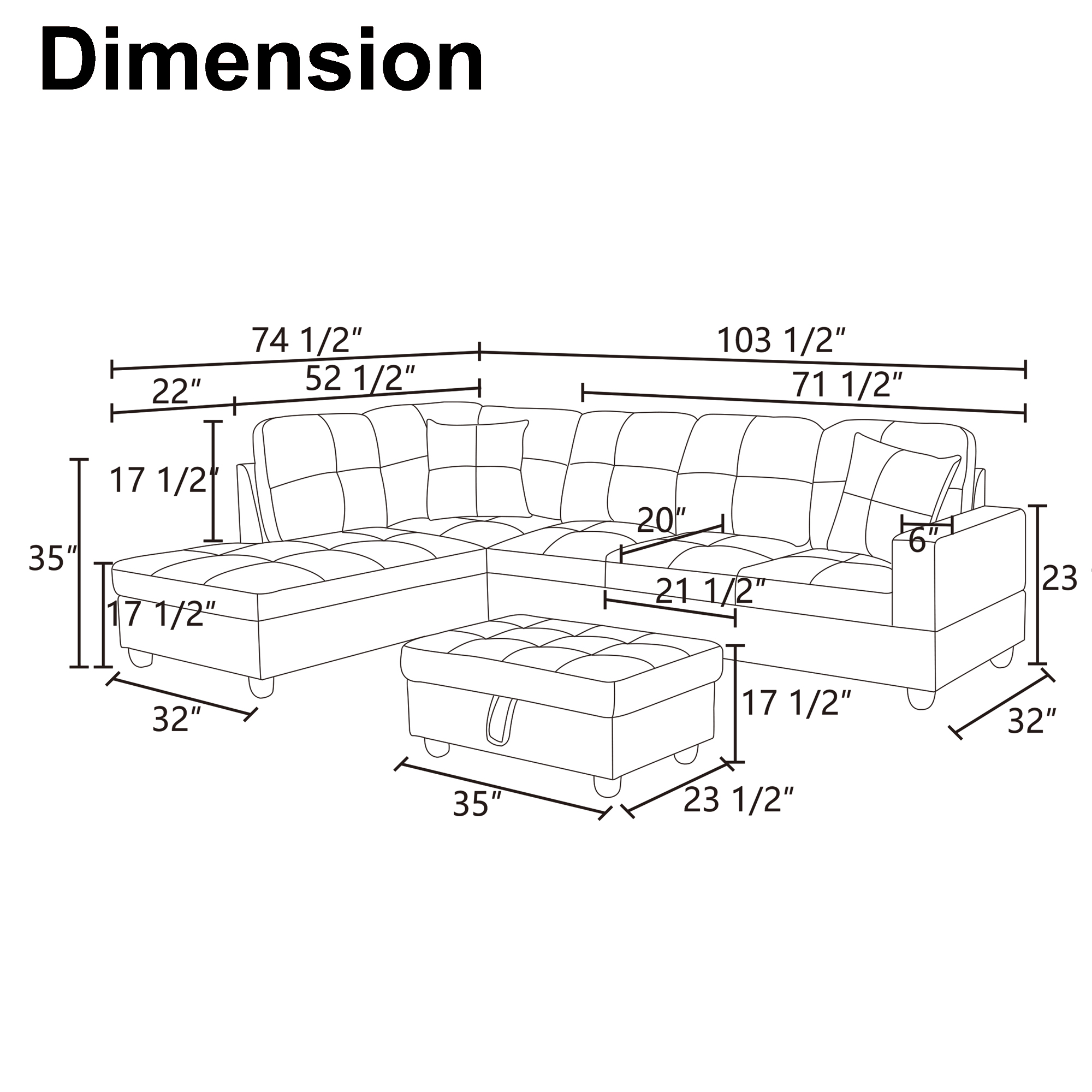 Aukfa 103" Sectional Sofa with Storage Ottoman, L Shape Couch for Living Room, Left Facing Chaise, Linen, Gray