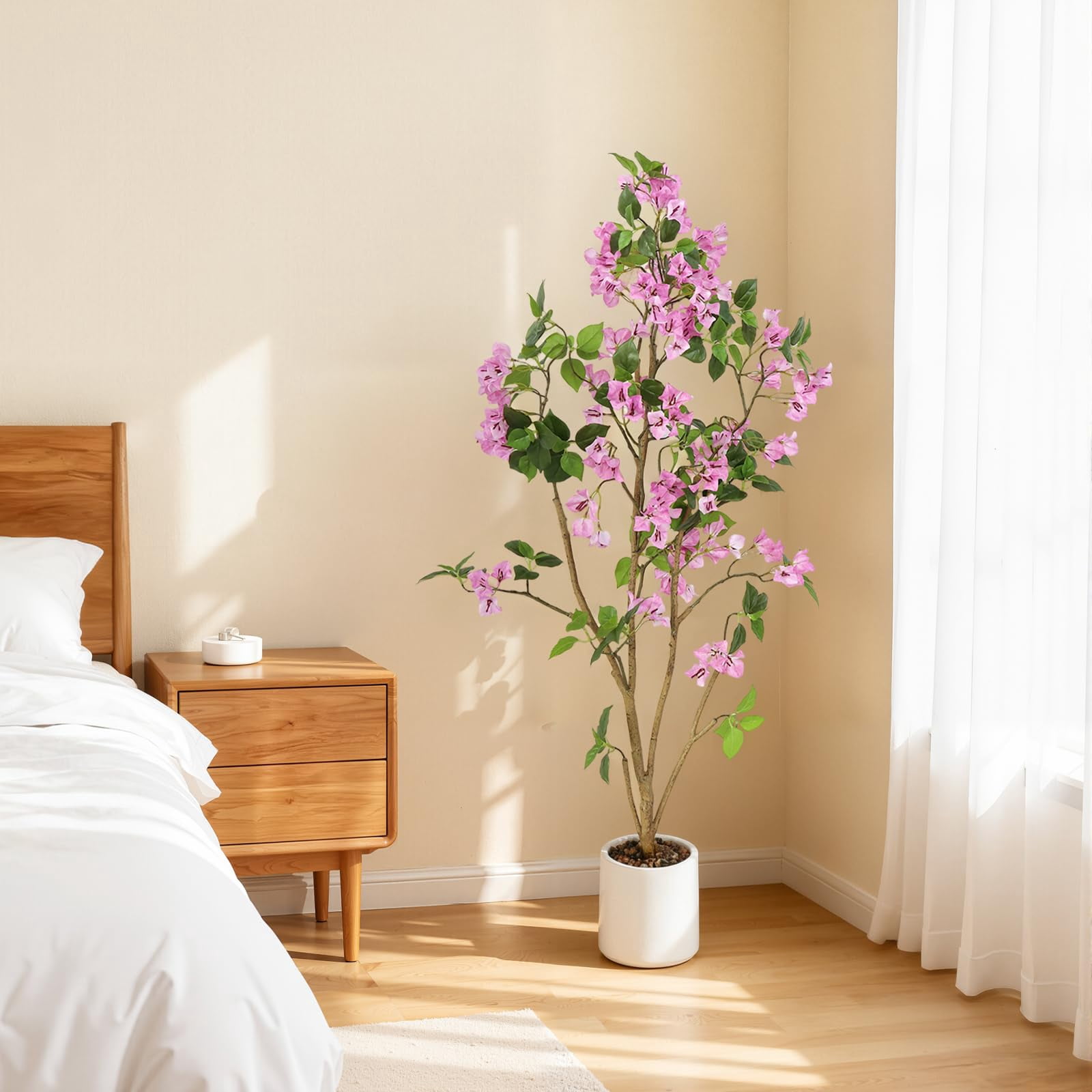 2-Pack 4FT Artificial Bougainvillea Trees with Large White/Pink/Purple Fake Flowers, Potted Faux Plants for Indoor Outdoor Porch Patio Decor