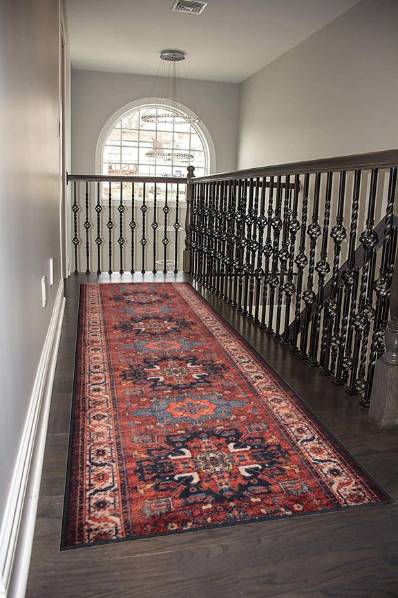 Custom Size Rug Runner Traditional Vintage Distressed Looks Medallion Design Hotel Quality Printed Cut To Size Oriental Red Runner Rug, We Customize Length by Feet Available Width 26", 31.5" or 35"
