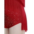 thumbnail image 5 of inlzdz Womens Latin Tango Dance Dress Asymmetrical Shoulder Tassel Ballroom Performance Bodysuit Burgundy L, 5 of 6