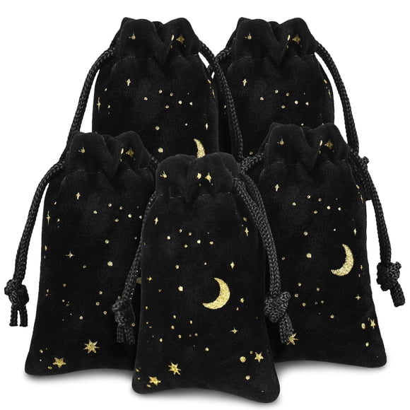 30 bolsas Hillban de terciopelo negro con cordones de 2 x 3 pulgadas para joyas con forma de estrella lunar, bolsas para joyas para embalaje de regalos, bodas, aniversarios, Navidad, Eid Mubarak