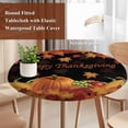 thumbnail image 4 of Fall Maple Leaves Round Tablecloth, Fitted Table Cover with Elastic for 55"-60" Round Tables, Happy Thanksgiving Pumpkins Autumn Black Table Cloth Outdoor Indoor Dinning Party Waterproof Tablecloths, 4 of 7