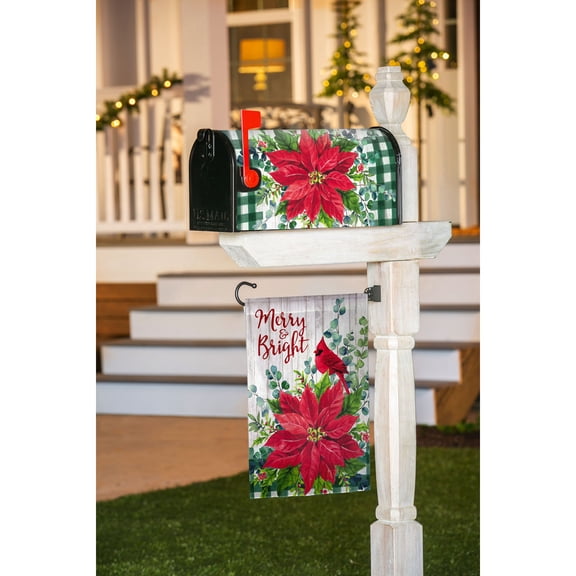 Merry and Bright Poinsettia Mailbox Cover