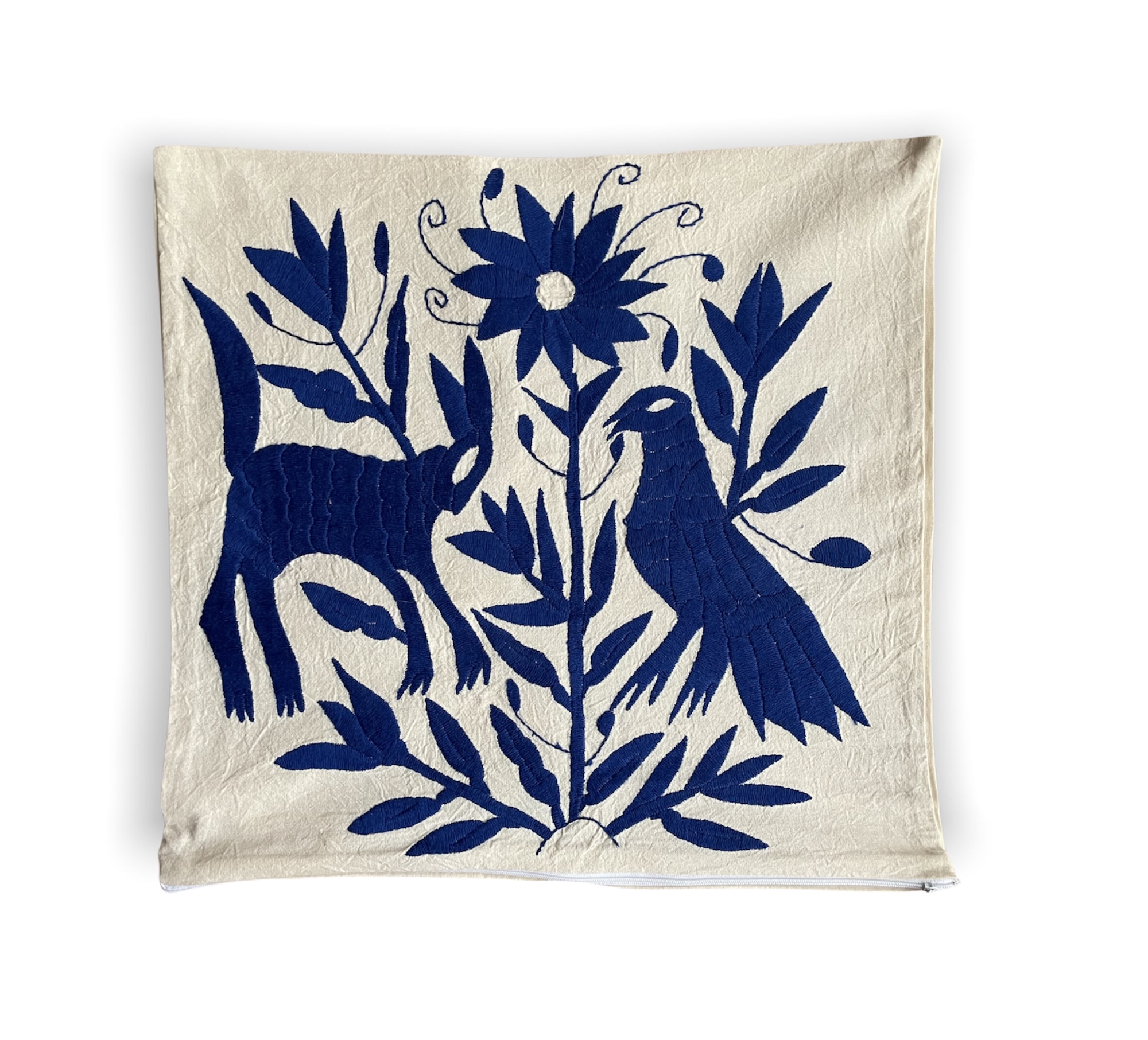 Embroidered Minimalist Animals pillow case - Blue |Mexican |decorative pillow cover |colorful home decor | Embroidered Authentic Artisanal Handmade