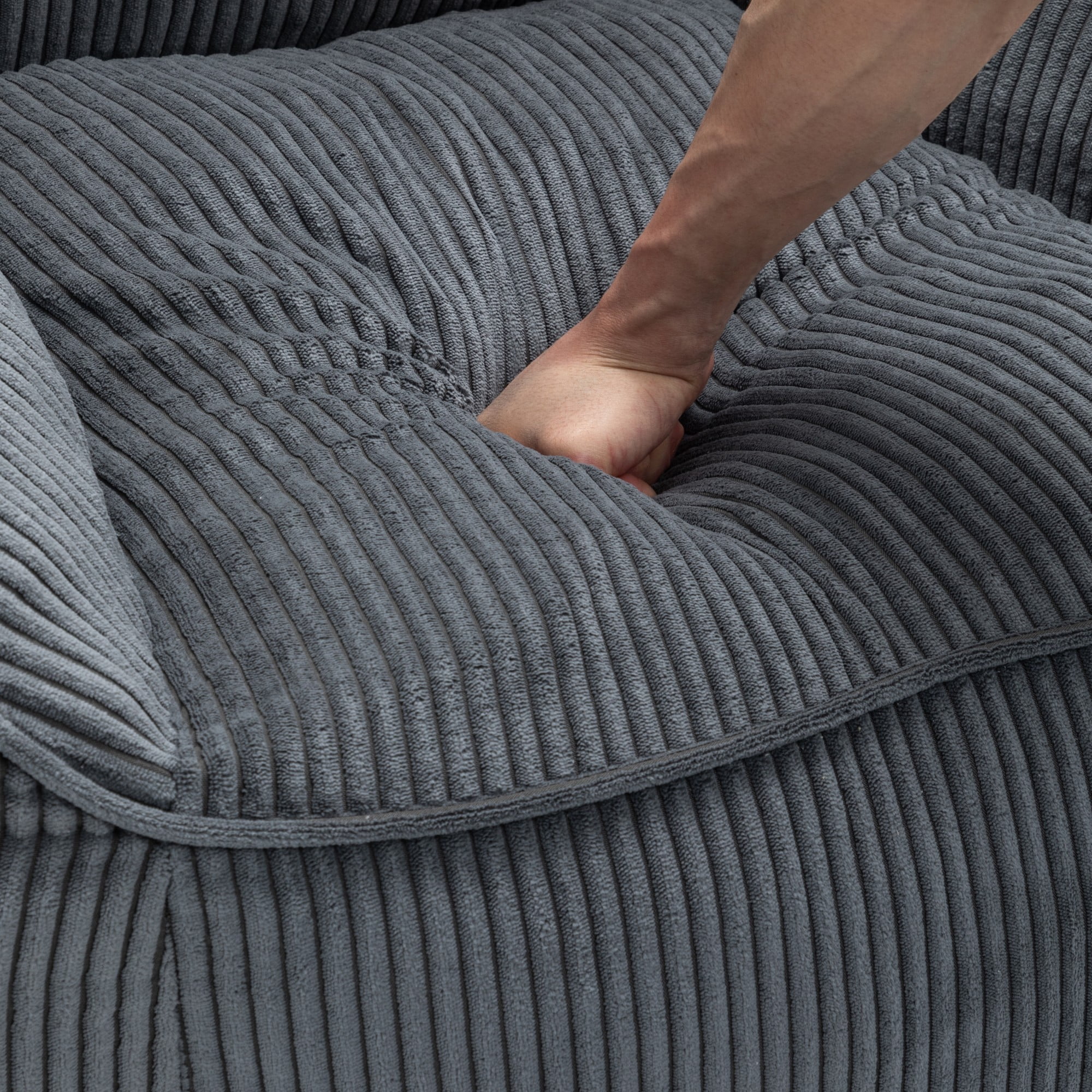 Bean Bag Chair Sofa for Adults Teens, Comfy Corduroy Large Bean Bag Chairs with Armrests for Bedroom Living Room, Adult Beanbag Lazy Sofa Couch Chairs with Filler Included (Gray)