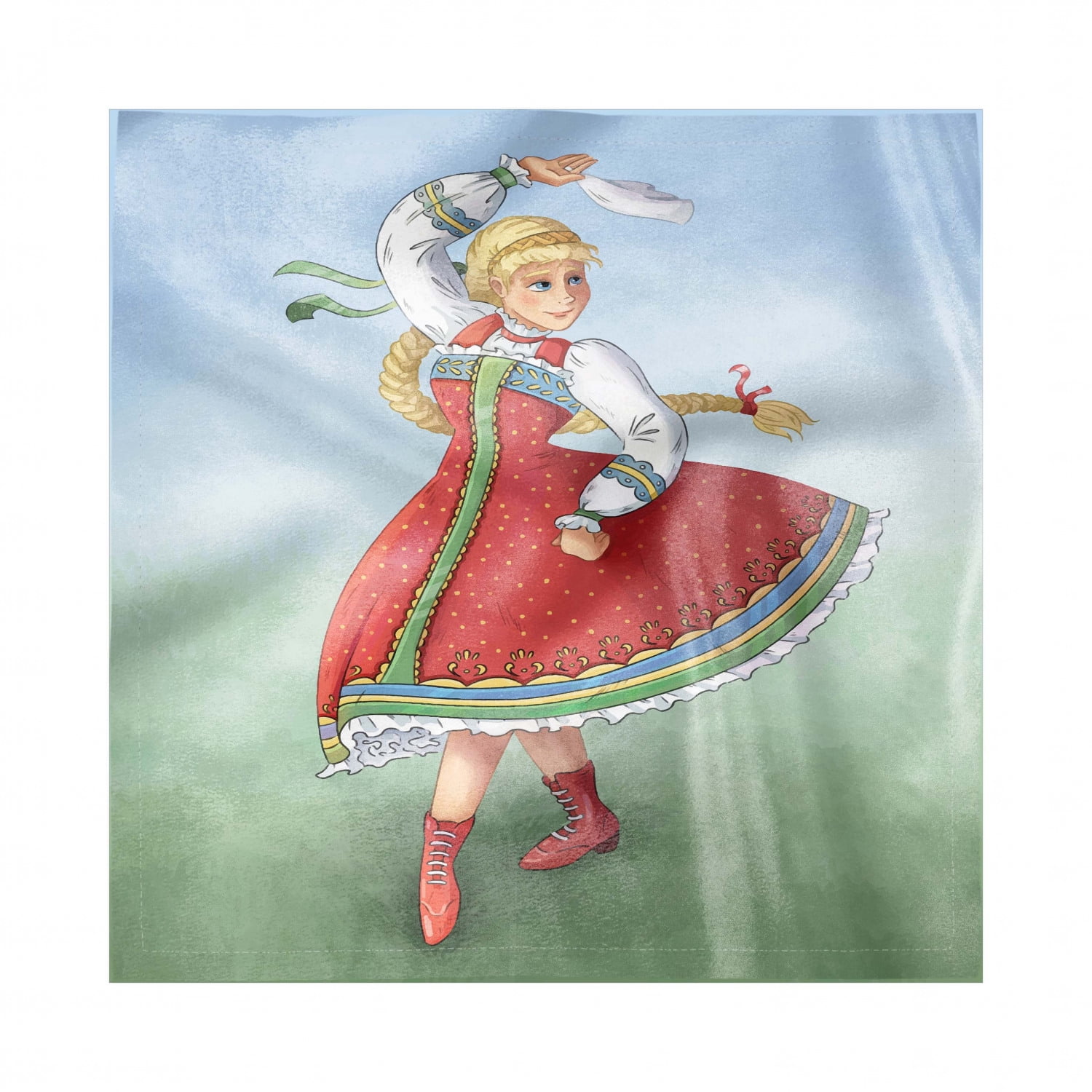 Russian Decorative Satin Napkins Set of 4, Slavic Girl in Traditional