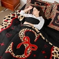 thumbnail image 3 of Manfei Cheetah Print Letter Monogrammed S Bedding Comforter Set 7pcs for Women Girls,Teens Adults Shabby Chic Red Ribbon Bow Queen Bedding Sets,Black Reversible,Super Cozy Room Decor, 3 of 7