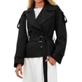 thumbnail image 2 of Spring Fall Women Long Sleeve Solid Double Breasted Lapel Trench Coat with Belt, 2 of 5
