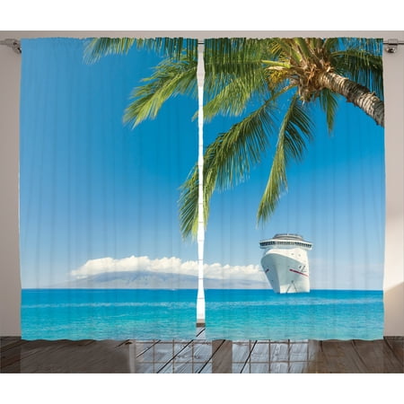 Elegant Coastal Living Rooms Nautical Decor Curtains 2 Panels Set, Large Cruise Ship Heads Tropical Sandy Beach Exotic Scene Coastal Theme, Window Drapes for Living Room Bedroom, 108W X 84L Inches, Turquoise Green, by Ambesonne ()