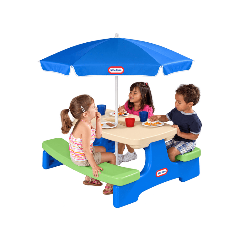 Little Tikes Easy Store Picnic Table with Umbrella, Blue photo 1