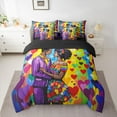 thumbnail image 2 of Feelyou Romantic Black Couple Bedding Comforter Set 7pcs, Colorful Stripes Abstract Queen Bedding Sets, Cartoon Love Heart Reversible Queen Sheet Sets, Ultra Soft Bedroom Decor, 2 of 7