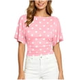 thumbnail image 3 of ClodeEU Women's Polka Dot Short Sleeve Blouse,Crew Neck Puff Sleeve Ruched Waist Crop Top Pink,Women's Plus S, 3 of 9