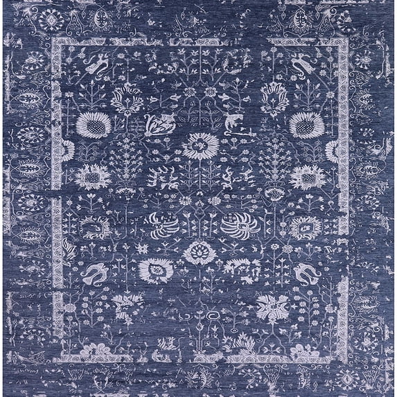 Ahgly Company Indoor Square Mid-Century Modern Blue Oriental Area Rugs, 3' Square