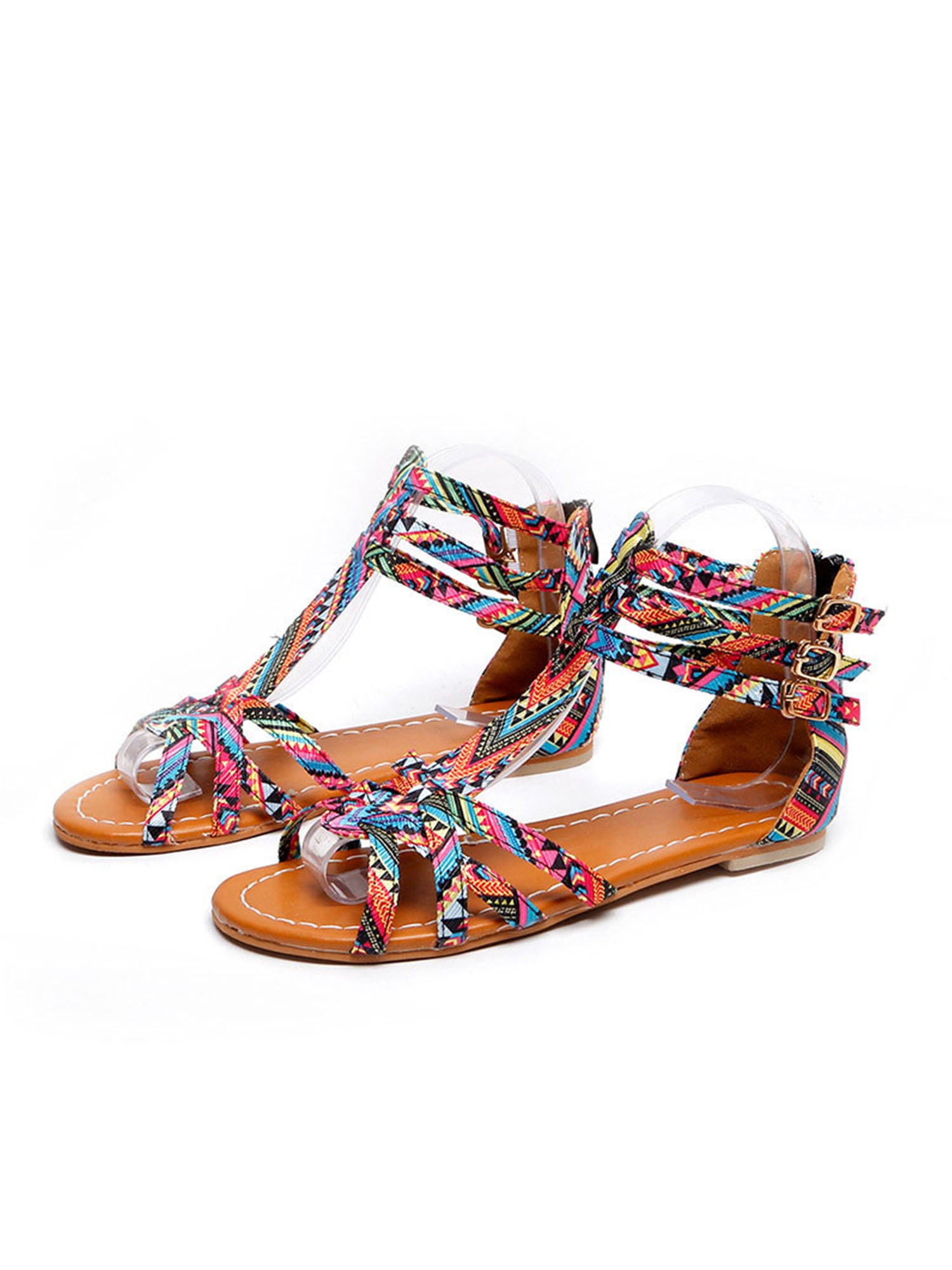 New Women striped gladiator flats  sandals open toe party shoes 