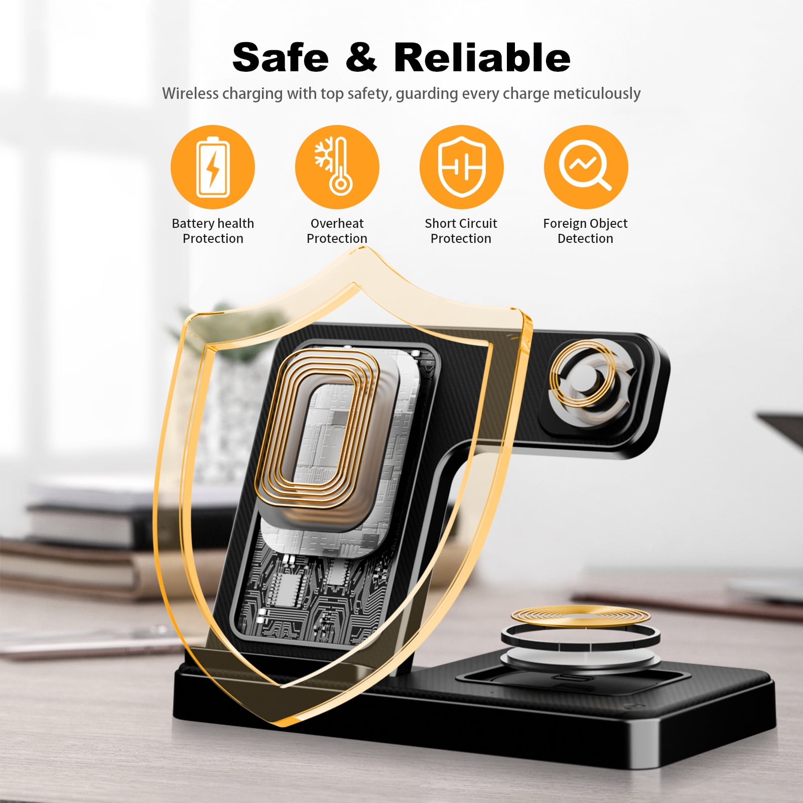 Wireless Charging Station,Amstech 3 in 1 Magnetic Fast Charger for iPhone 16 15 14 13 12 11 Pro Max Plus XS XR SE X 8,Wireless Charger for Apple Watch Series, For AirPods 3 2 Pro Black(2PK)