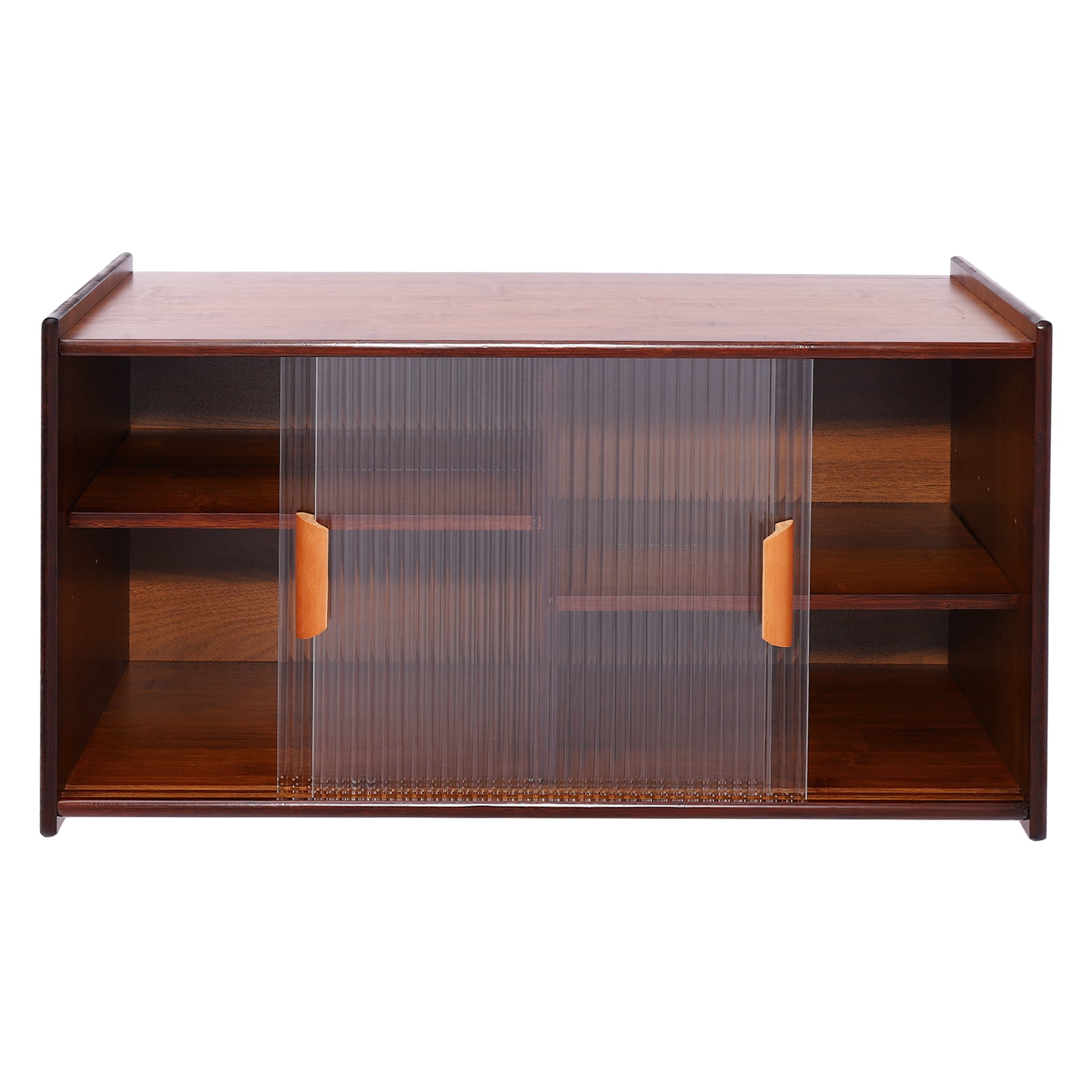 Kitchen Pantry Cabinet, Wall Mounted Bamboo Pantry Sideboard Wood Small 2-Tier Countertop Storage Cabinet with Sliding Glass Door Food & Utensils Cupboard for Dining Room, Home