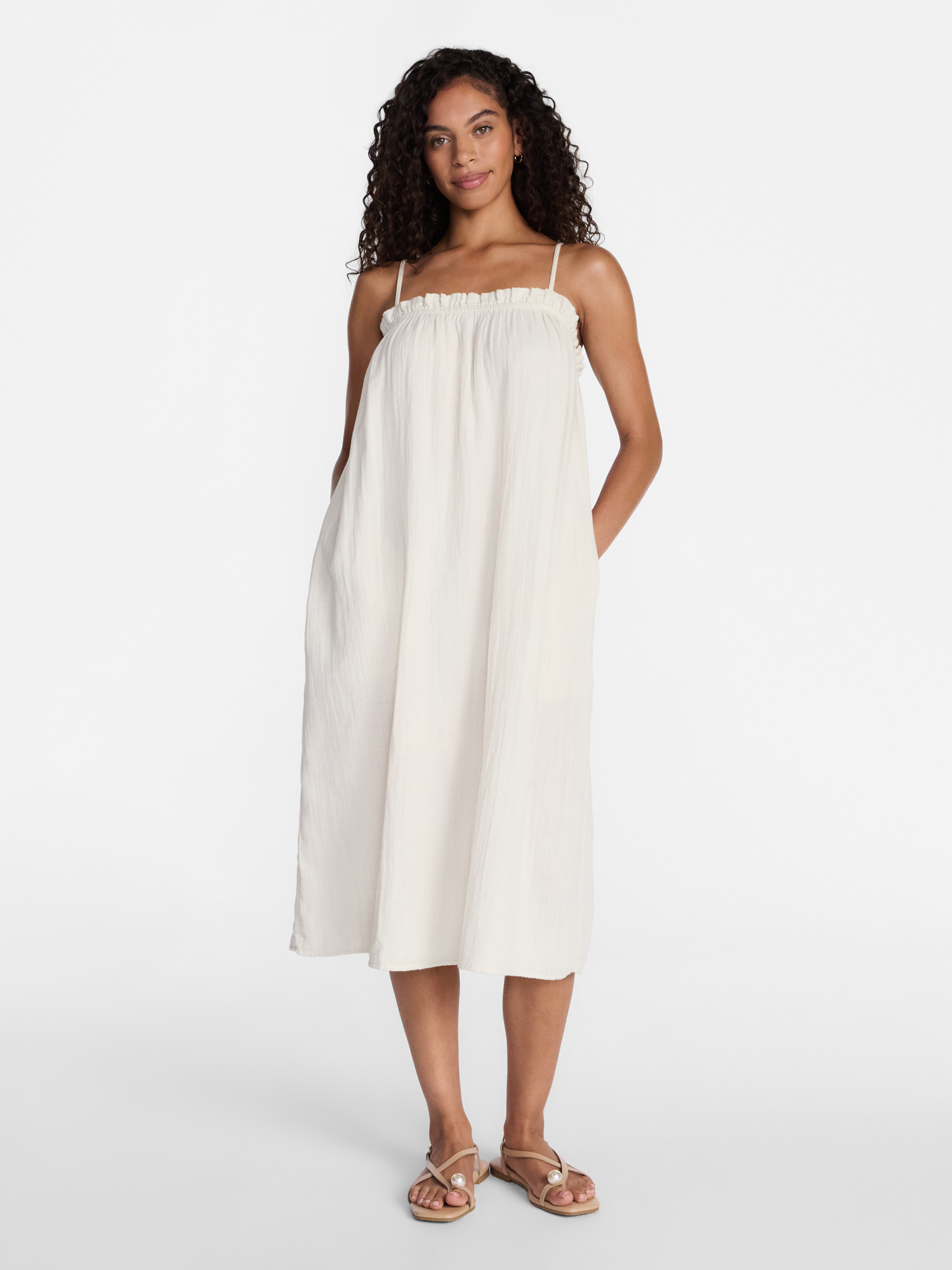 Time and Tru Women's Sleeveless Double Cloth Cotton Midi Dress, Sizes XS-XXXL